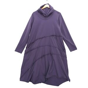 Cynthia Ashby Purple Cotton Cowl Neck Lagenlook‎ Midi Dress Sz M